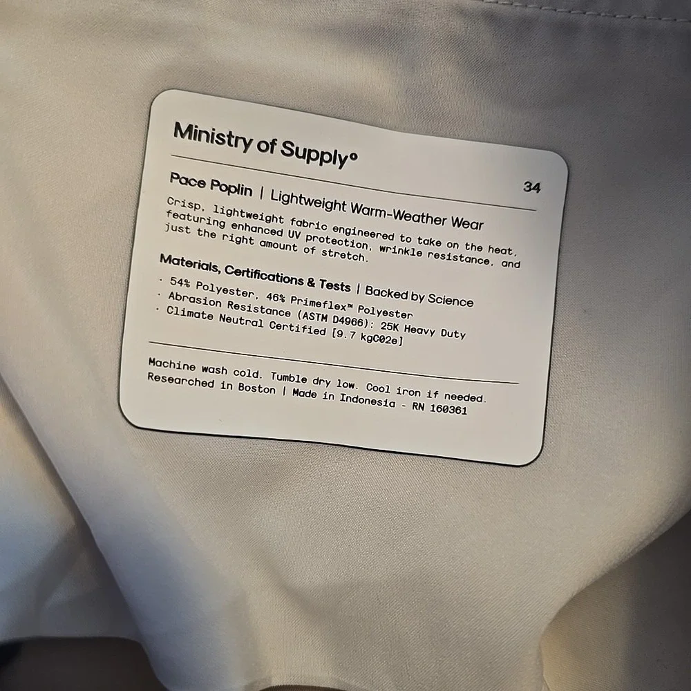 Ministry‎ Of Supply Pace Poplin Tan Khaki Performance Men's Chino Pant 34x30.5